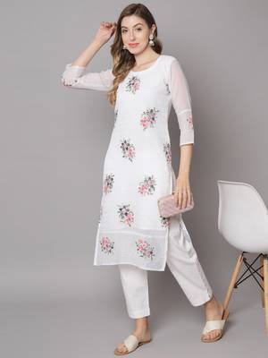 White Georgette Long Kurtis 4
