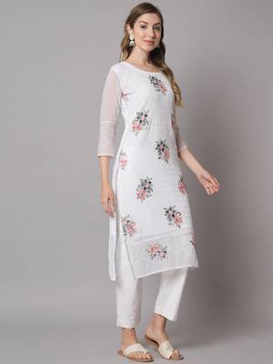 White Georgette Long Kurtis 5
