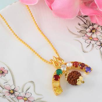 Navratna Stone Studded Pendant with Rudraksh 1