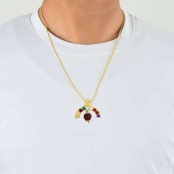 Navratna Stone Studded Pendant with Rudraksh 3