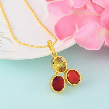 Multicolor Studded Golden Pendant 1