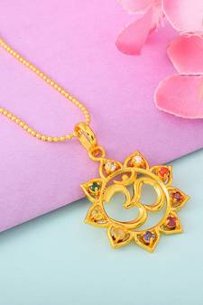 OM Navratna Stone Studded Pendant