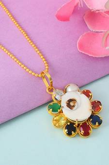 Gomati Chakra Navratna Stone Studded Pendant