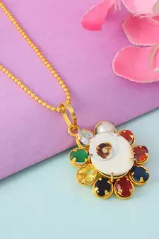 Gomati Chakra Navratna Stone Studded Pendant