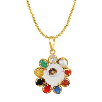 Gomati Chakra Navratna Stone Studded Pendant 2