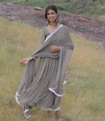 OLIVE GREY FLORAL PRINT GEORGETTE SALWAR SUIT