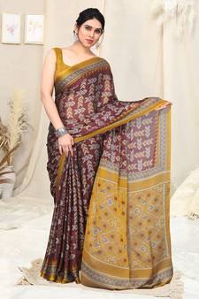 Maroon Printed Chiffon Saree With Blouse