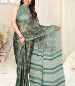 Green Printed Chiffon Saree With Blouse