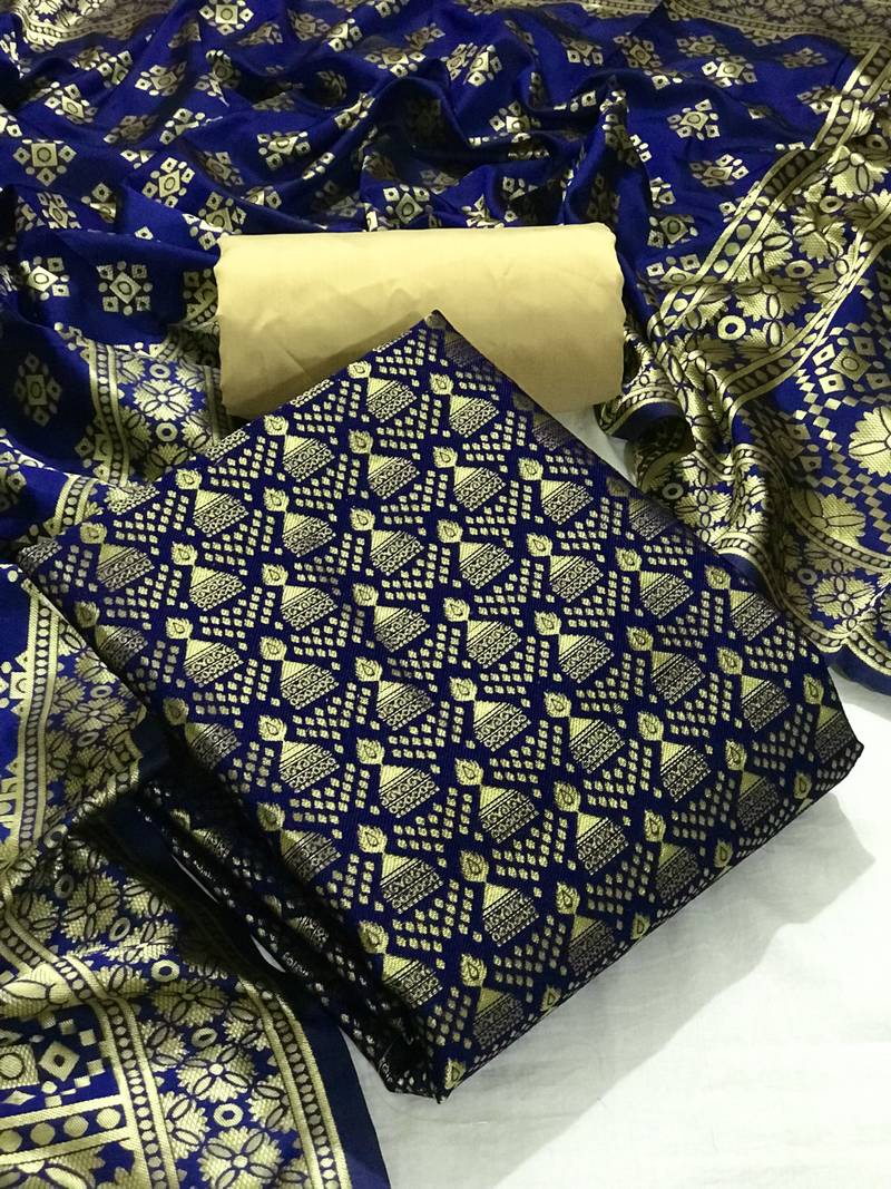 Navy-blue zari woven brocade salwar