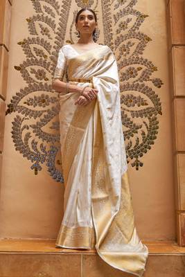 White  Soft Faux Kanjivaram Silk Saree with Blouse 1