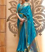 Blue Silk Gold Kanjivaram Zari Work Saree