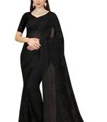 Black embroidered georgette saree with blouse