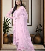 Handmade Baby Pink Georgette Lucknowi Chikankari Women Unstitched Suit Piece
