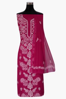 Ada Hand Embroidered Magenta Georgette Lucknowi Chikankari Women Unstitched Suit Piece - A211245 1
