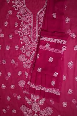 Ada Hand Embroidered Magenta Georgette Lucknowi Chikankari Women Unstitched Suit Piece - A211245 2