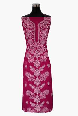 Ada Hand Embroidered Magenta Georgette Lucknowi Chikankari Women Unstitched Suit Piece - A211245 3