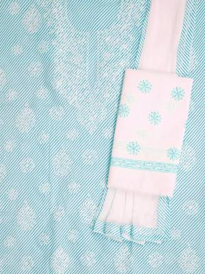 Ada Hand Embroidered Blue And White Cotton Lucknowi Chikankari Women Unstitched Suit Piece - A211243 3