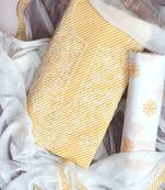 Ada Hand Embroidered Yellow And White Cotton Lucknowi Chikankari Women Unstitched Suit Piece - A211242