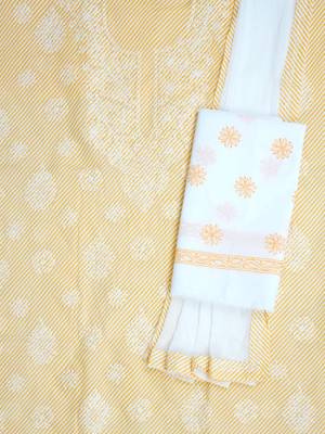 Ada Hand Embroidered Yellow And White Cotton Lucknowi Chikankari Women Unstitched Suit Piece - A211242 3