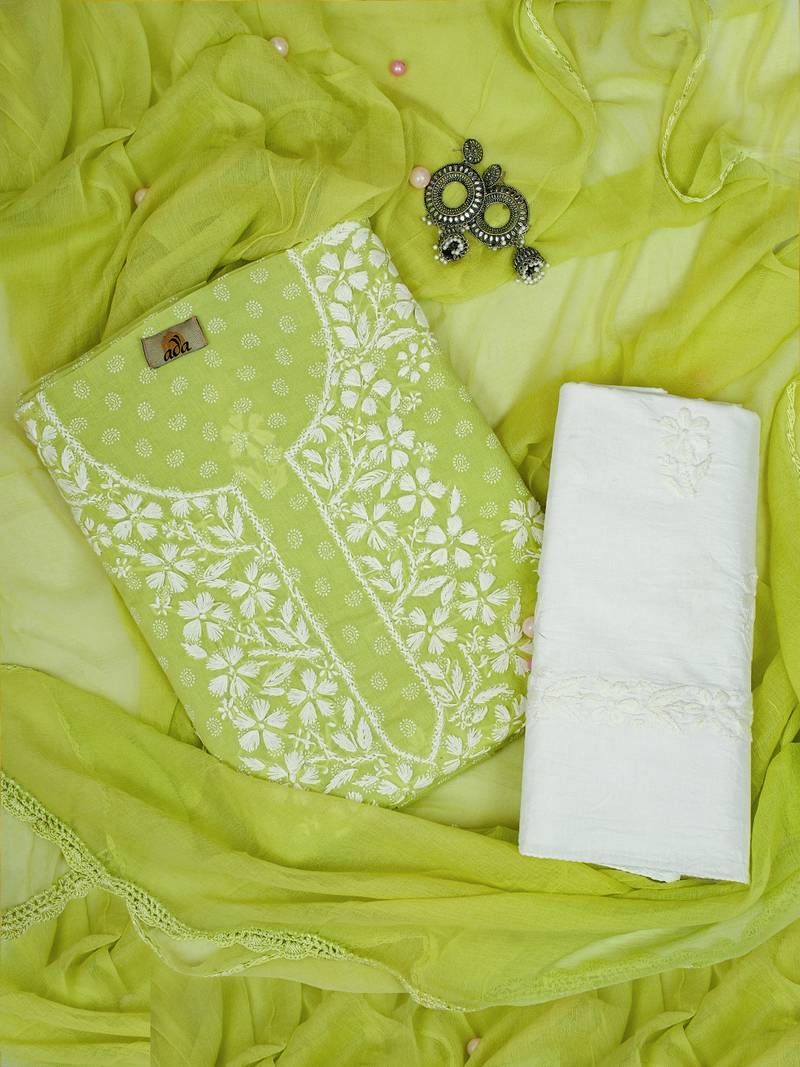 Hand Crafted Cotton Lucknowi Chikankari Women Unstitched Suit Piece