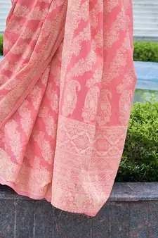 Lucknowi Chikankari Weaving Saree with Blouse