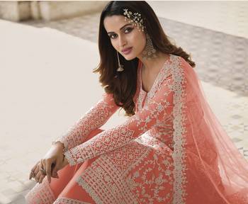 Peach embroidered net salwar 2
