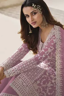 Light-purple embroidered net salwar