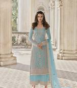 Light-blue embroidered net salwar