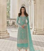 Sea-green embroidered net salwar