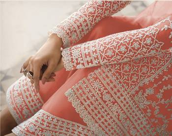 Peach embroidered net salwar 3