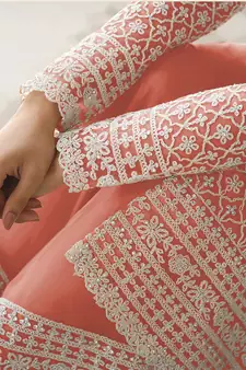 Peach embroidered net salwar
