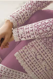 Light-purple embroidered net salwar