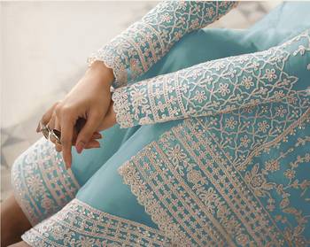 Light-blue embroidered net salwar 3