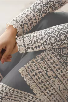 Grey Net Thread Work Salwar Suit
