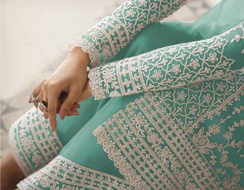 Sea-green embroidered net salwar 3