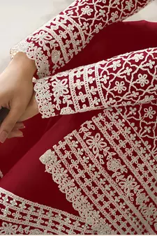 Maroon embroidered net salwar