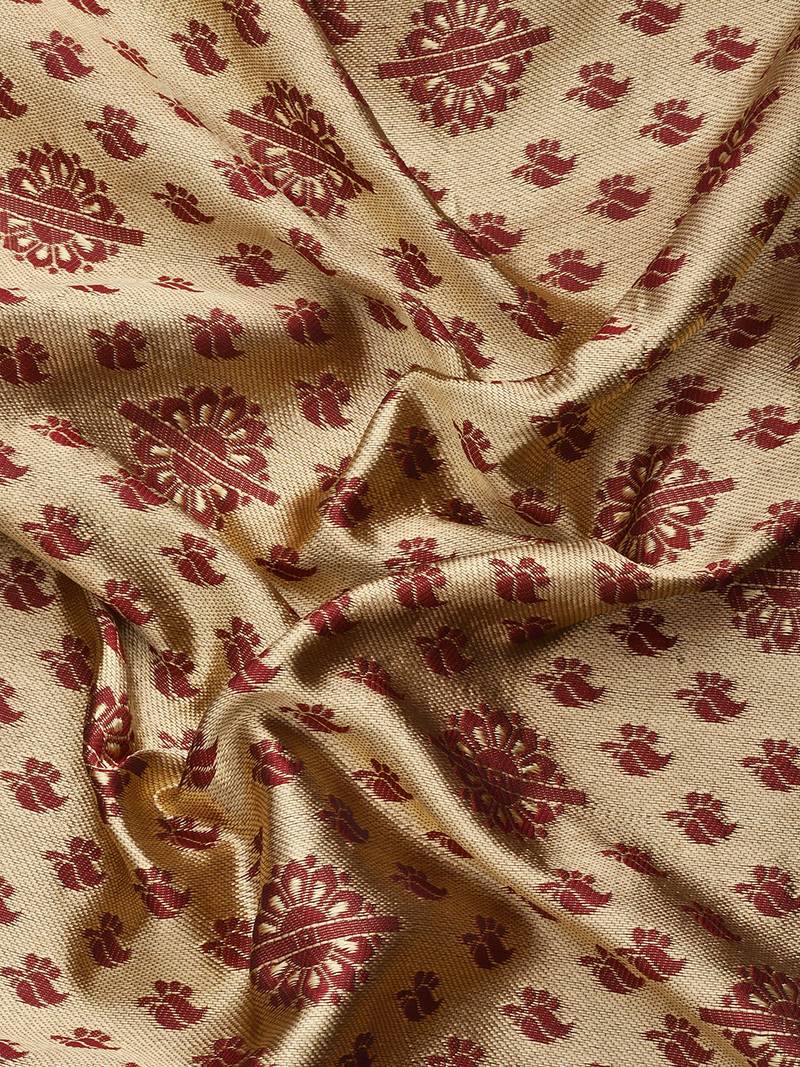 Maroon Kota Lichi Golden Zari Ethnic Motif Banarasi StyleContemporary Woven Design Saree With Running Blouse Piece