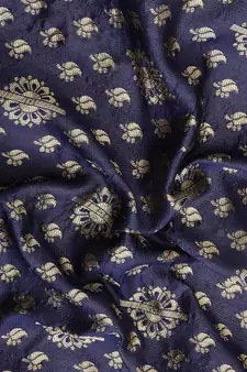 Women's Navy Blue Kota Lichi Golden Zari Ethnic Motif Banarasi Contemporary Woven Design Saree With Running Blouse Piece