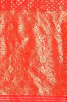Red Kota Lichi Golden Zari Ethnic Motif Banarasi StyleContemporary Woven Design Saree With Running Blouse Piece