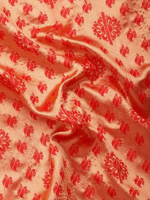 Red Kota Lichi Golden Zari Ethnic Motif Banarasi StyleContemporary Woven Design Saree With Running Blouse Piece 5