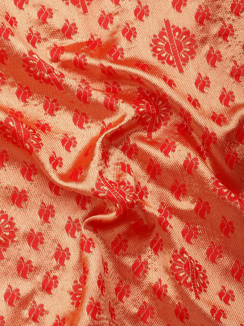 Red Kota Lichi Golden Zari Ethnic Motif Banarasi StyleContemporary Woven Design Saree With Running Blouse Piece