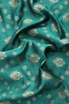 Women's Rama Kota Lichi Golden Zari Ethnic Motif Banarasi StyleContemporary Woven Design Saree With Running Blouse Piece