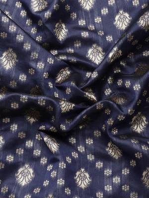 Women's Navy Blue Kota Lichi Golden Zari Ethnic Motif Banarasi Contemporary Woven Design Saree With Running Blouse Piece 5