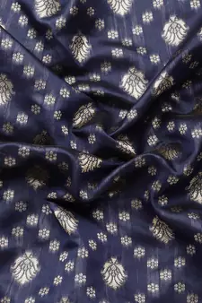 Women's Navy Blue Kota Lichi Golden Zari Ethnic Motif Banarasi Contemporary Woven Design Saree With Running Blouse Piece
