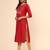 Vbuyz Women'S Embroidered Straight Cotton Blend Red Stitched Kurta