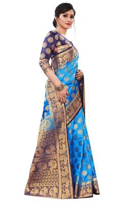 Sky blue woven banarasi silk saree with blouse 1