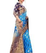 Sky blue woven banarasi silk saree with blouse