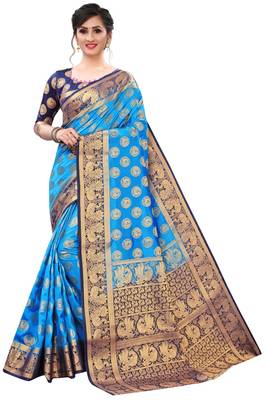 Sky blue woven banarasi silk saree with blouse 2