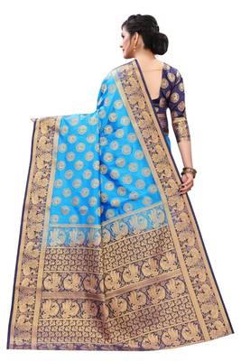 Sky blue woven banarasi silk saree with blouse 4