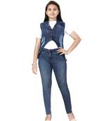 Blue plain cotton girls-jackets-coats